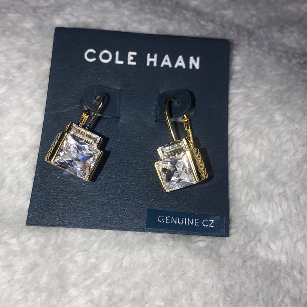 gold cole haan cubic zirconia earrings